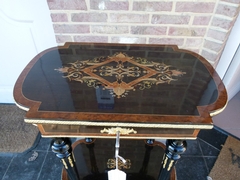 Napoleon 3 style Table  in ebonised wood with marqueterie and bronzes, France 1880