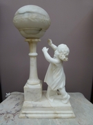Art-deco style Tablelamp with a child in alabaster, Italy 1925