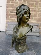Art-nouveau style Bronze buste of a lady by E.Villanis in patinated bronze with foundry stamp, France 1890