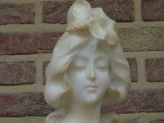 Art-nouveau style Buste of a young lady by P.Philippe in alabaster, France 1900