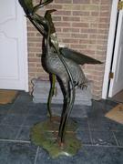 Art-nouveau style patinated bronze lamp with a bird in patinated bronze, France 1900