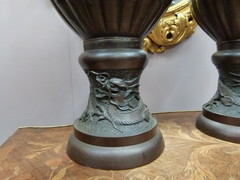Asiatique style Pair Japanese vases Meiji  in patinated bronze, Japan 1890