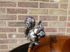 Belle epoque style Centerpiece for nuts with a squirrel in wallnut and solid silver 800, Germany 1920