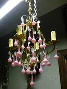 Belle epoque style Lamp whit rose opaline drops in gilded bronze,opaline and cristal, France 1925