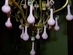 Belle epoque style Lamp whit rose opaline drops in gilded bronze,opaline and cristal, France 1925