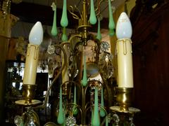 Belle epoque style Lamp with opaline in gilded bronze frame and opaline glass drops, France 1920