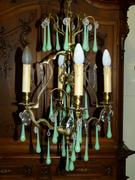 Belle epoque style Lamp with opaline in gilded bronze frame and opaline glass drops, France 1920