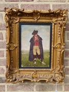 Belle epoque style Painting of a Italian man in oil on cardboard in gilded frame, Italy 1900