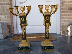 Empire style Pair candelabra in gilded and patinated bronze, France 1830