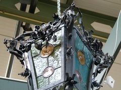 style Lamp in wrought iron and stained glass, Belgium 1920