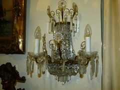 style Lamp and 2 sconces with crystal in bronze and crystal 1950