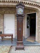 Liége Regénce  style Grandfather clock  in carved oak, Belgium,Liége 1880
