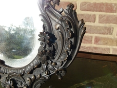 Louis 15 style Make-up or table mirror in patinated bronze, France 1890
