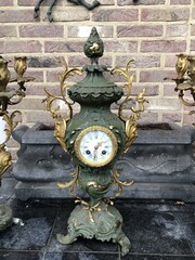 Louis 15 style Clockset in patinated and gilded bronze, France 1900