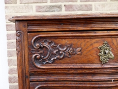 Louis 15 style curved chest of drawers in carved oak, Belgium,Liége 1900