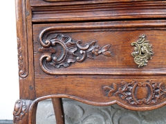 Louis 15 style curved chest of drawers in carved oak, Belgium,Liége 1900