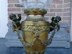 Louis 16 style Centerpiece whit putto,s signed by Provost in gilded and patinated bronze whit crystal, France 1880