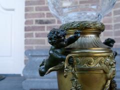 Louis 16 style Centerpiece whit putto,s signed by Provost in gilded and patinated bronze whit crystal, France 1880