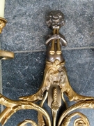 Louis 16 style Pair sconses with putto,s playing on flutes in patinated and gilded bronze, France 1920