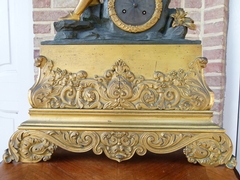 Louis Philippe style Clock pendule in gilded and patinated bronze , France 1860
