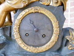 Louis Philippe style Clock pendule in gilded and patinated bronze , France 1860