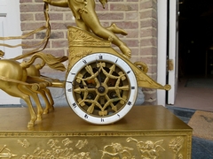 style mantel clock 'char de l'amour' in gilded bronze, France 1850