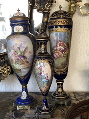 Napoleon III style 3 pairs of vases 56cm till 72cm and one centerpiece in porcelain, France 1880