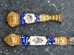 Napoleon III style Briefopener and stamp in gilded bronze and enamel, France,Limoges 1880