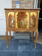 Napoleon III style Cabinet with vernis-matin paintings in different woods and gilded bronze, France 1880