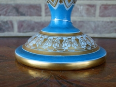 Napoleon III style Centerpiece/coupe in white and turquoise opaline with gold decoration, France 1880