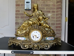 Napoleon III style huge Clock with a woman and child signed by Popon in gilt bronze and sévres porcelain, France 1880