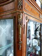 Napoleon III, Linke styl style Display cabinet with curved glass in different woods,satinwood,rosewood and gilded bronze, France 1880
