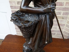 Napoleon III style Sculpture by Eugéne Laurent 1832-1898 of a lady what,s coming back from the sea on red marble base in patinated bronze, France 1880