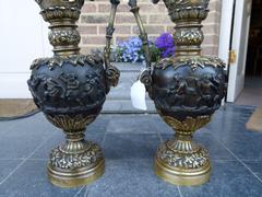 Paire vases with cherubs in patinated bronze, France 1880