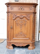 Regénce style One-door cabinet signed by Nullens J.  in carved oak, Belgium,Liége 1950