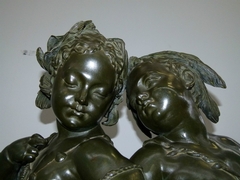 style Sculpture of 2 children in bronze, France signed by A.Poitevin 1860