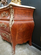 Louis 15 style Chest of drawers in differents woods,marble top and mounred bronzes, France 1880