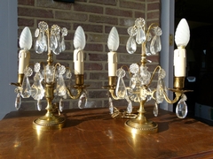 Pair tablelamps in gilded bronze and crystal, France 1920