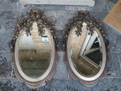 Art-deco style Pair oval mirrors in silver plated metal, Belgium 1920