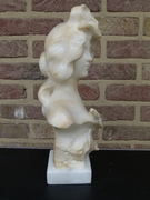 Art-nouveau style Buste of a young lady by P.Philippe in alabaster, France 1900