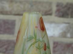 Art-nouveau style Daum vase with enamel flowers in etched cameo glass, Nancy,France 1890