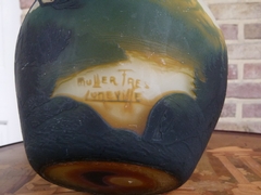 Art-nouveau style Muller freres signed vase  in glass, France 1920