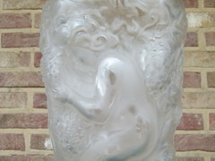 Art-nouveau style Opalescent glass vase with putti signed Cros in glass, France 1900