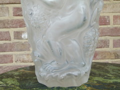 Art-nouveau style Opalescent glass vase with putti signed Cros in glass, France 1900