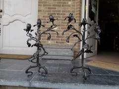 Art-nouveau style Pair candelabra in wrought iron stamped JH, France 1900