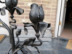 Art-nouveau style Pair candelabra in wrought iron stamped JH, France 1900