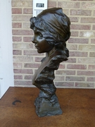Art-nouveau style Sculpture by E.Villanis of a lady,s buste with foundry stamp in patinated bronze, France 1890