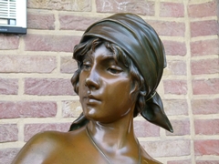 Art-nouveau style Sculpture of a lady,s buste by E. Villanis 
