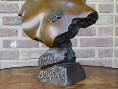 Art-nouveau style Sculpture of a lady,s buste by E. Villanis 