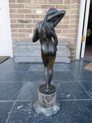Art-nouveau style Sculpture of a naked lady by C. Maerlin in patinated bronze with foundry stamp and marble base, Germany 1900